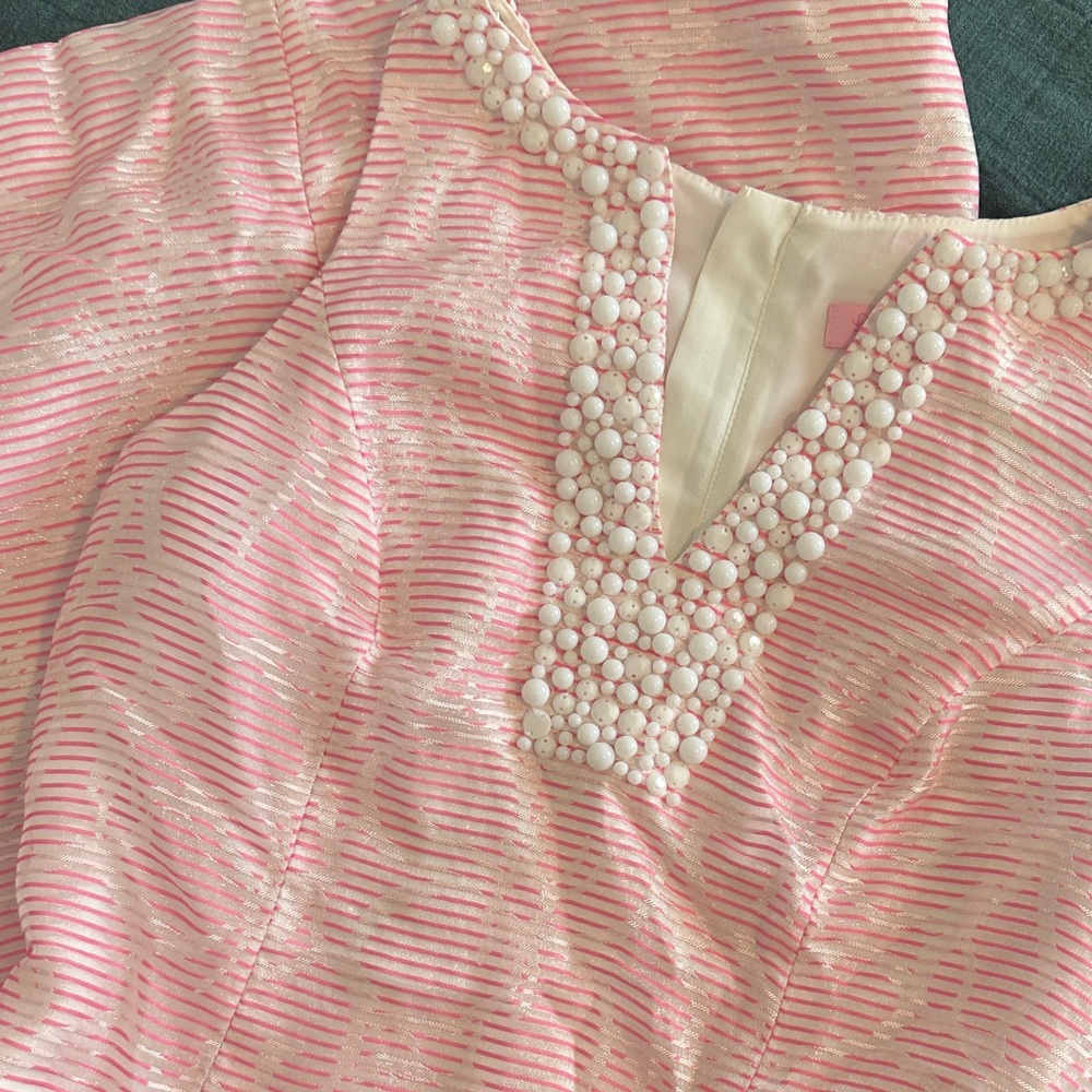 Pink and White Beaded Dress; Lilly Pulitzer size 0